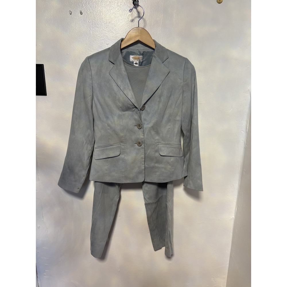 Talbots Pant Suit 3pc Blue/Gray with subtle sheen Blazer, pants & silk shell 2P